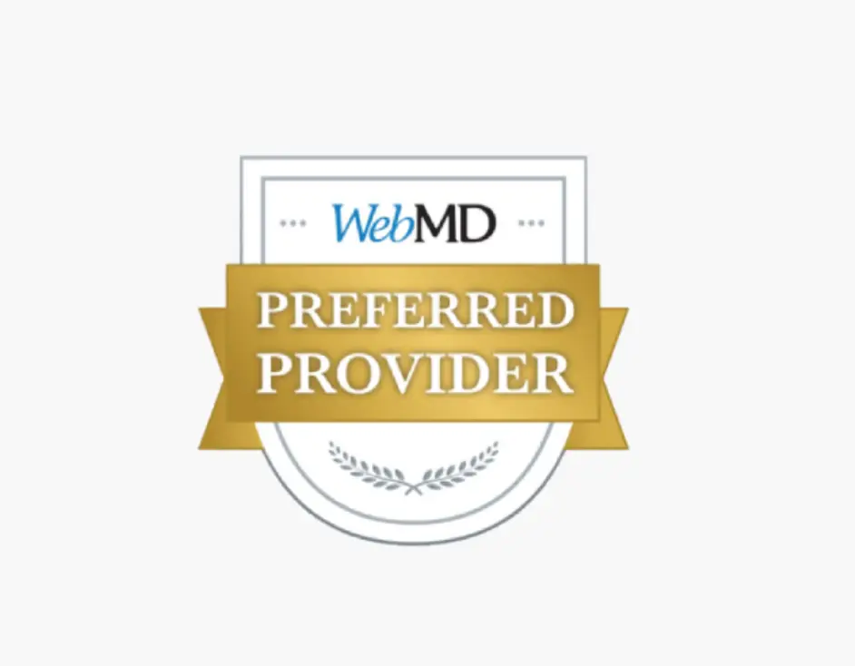Dr. Shiv Goel, preferred provider badge featuring WebMD logo and branding.